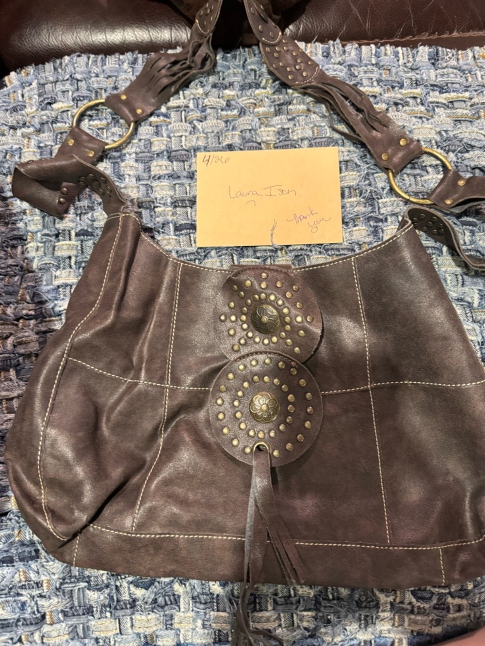 Vintage leather  Hobo Shoulder Bag - Brown